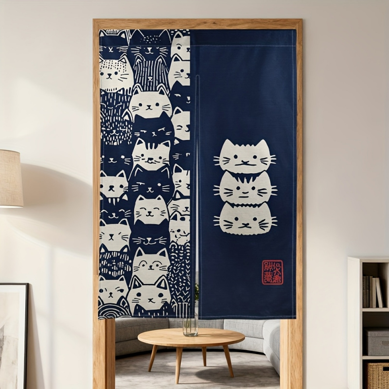 Commercial Kitchen Canopy - VIKAMA Cute Cat Japanese-Style Half Curtain,