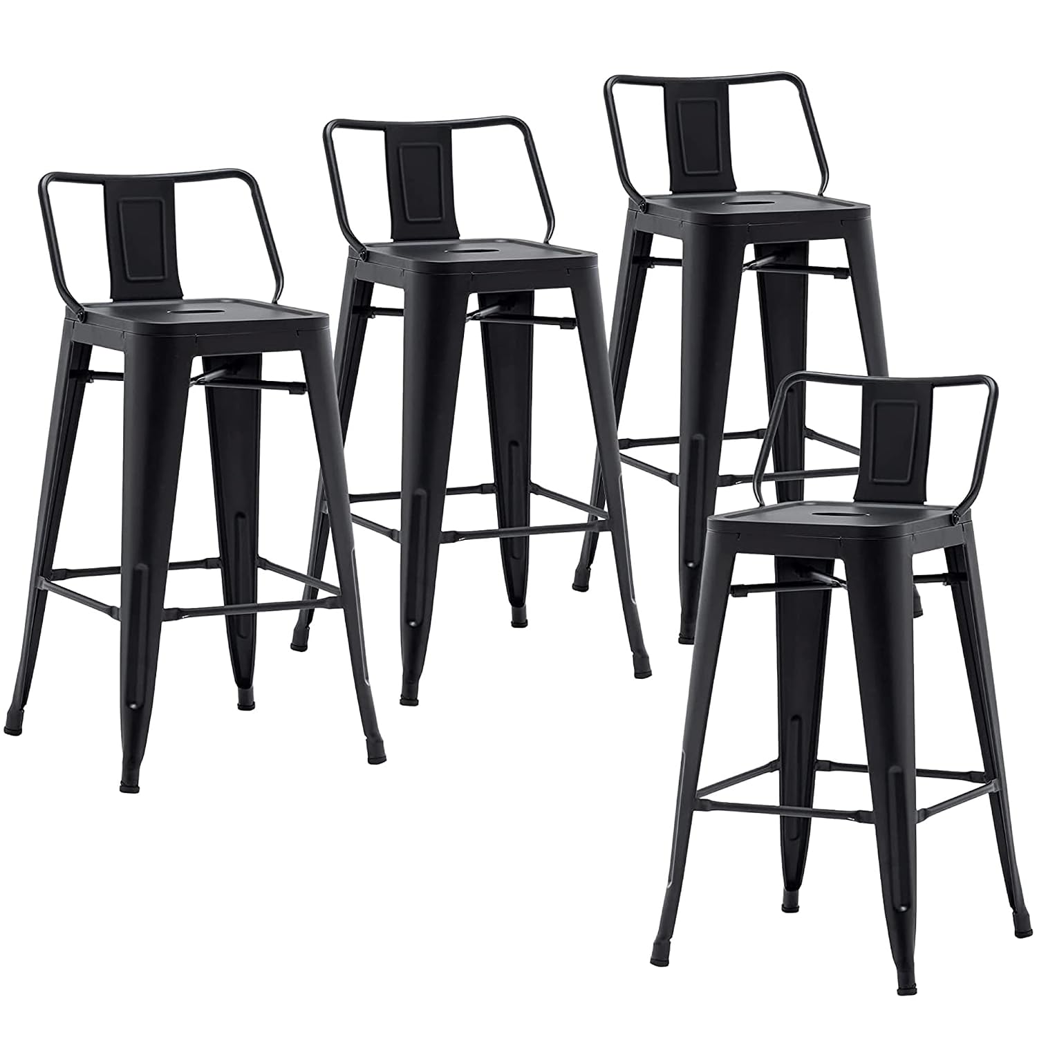 Commercial Kitchen Set - Industrial Metal Bar Stools with Backs