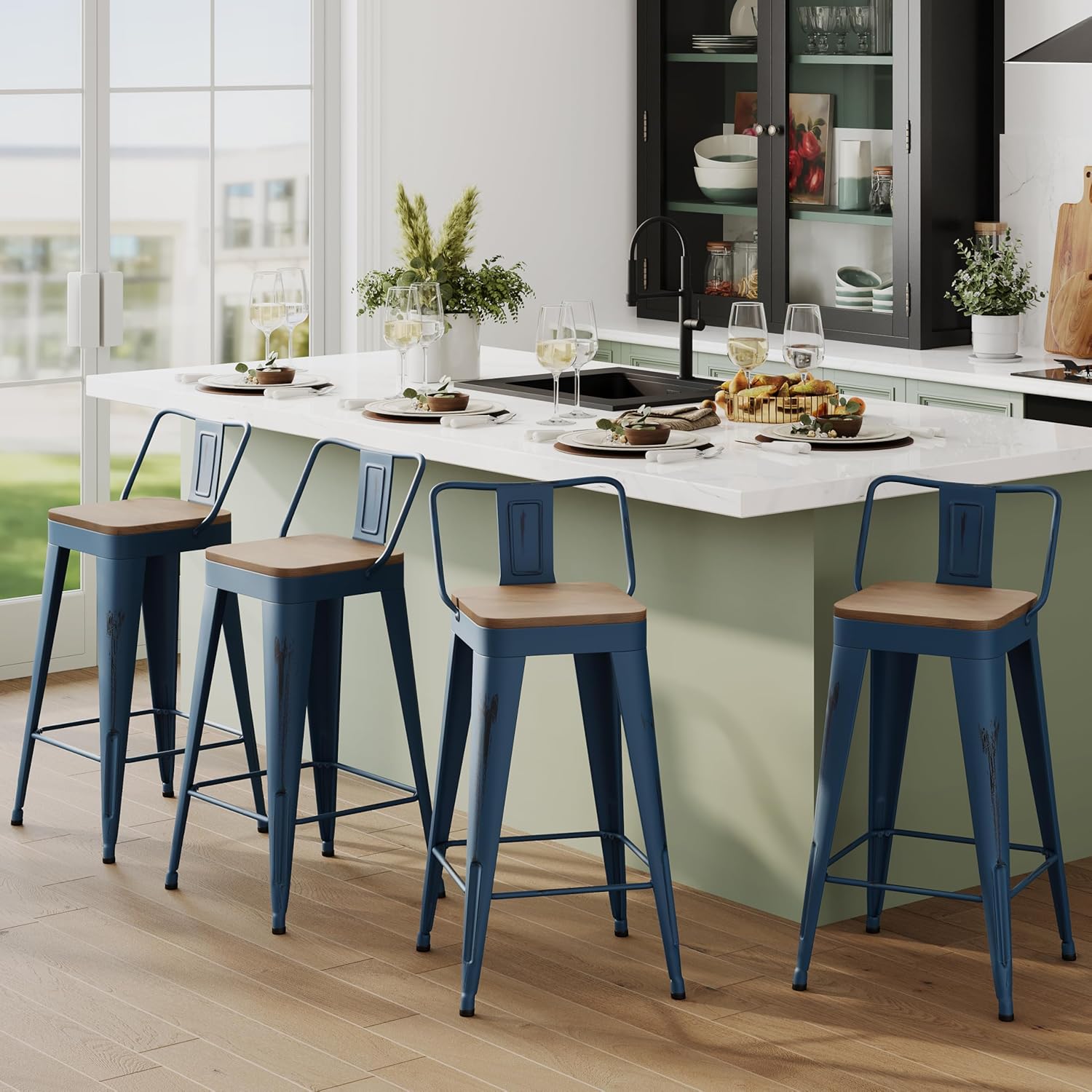 Commercial Kitchen Set - Metal Bar Stools 30in Set 4