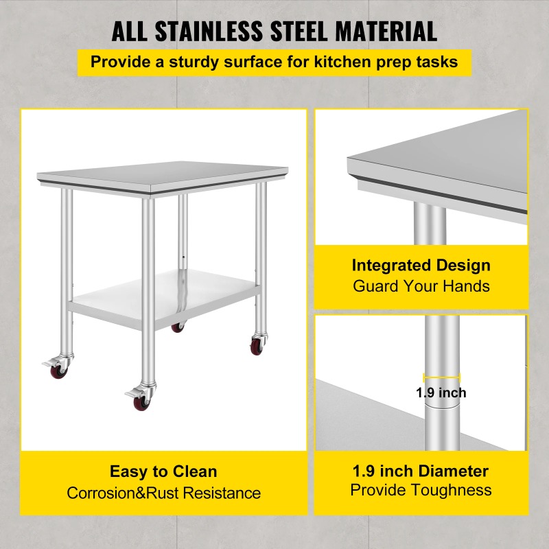 Commercial Kitchen Bench - 【Premium】SucceBuy Stainless Steel Kitchen Workt le