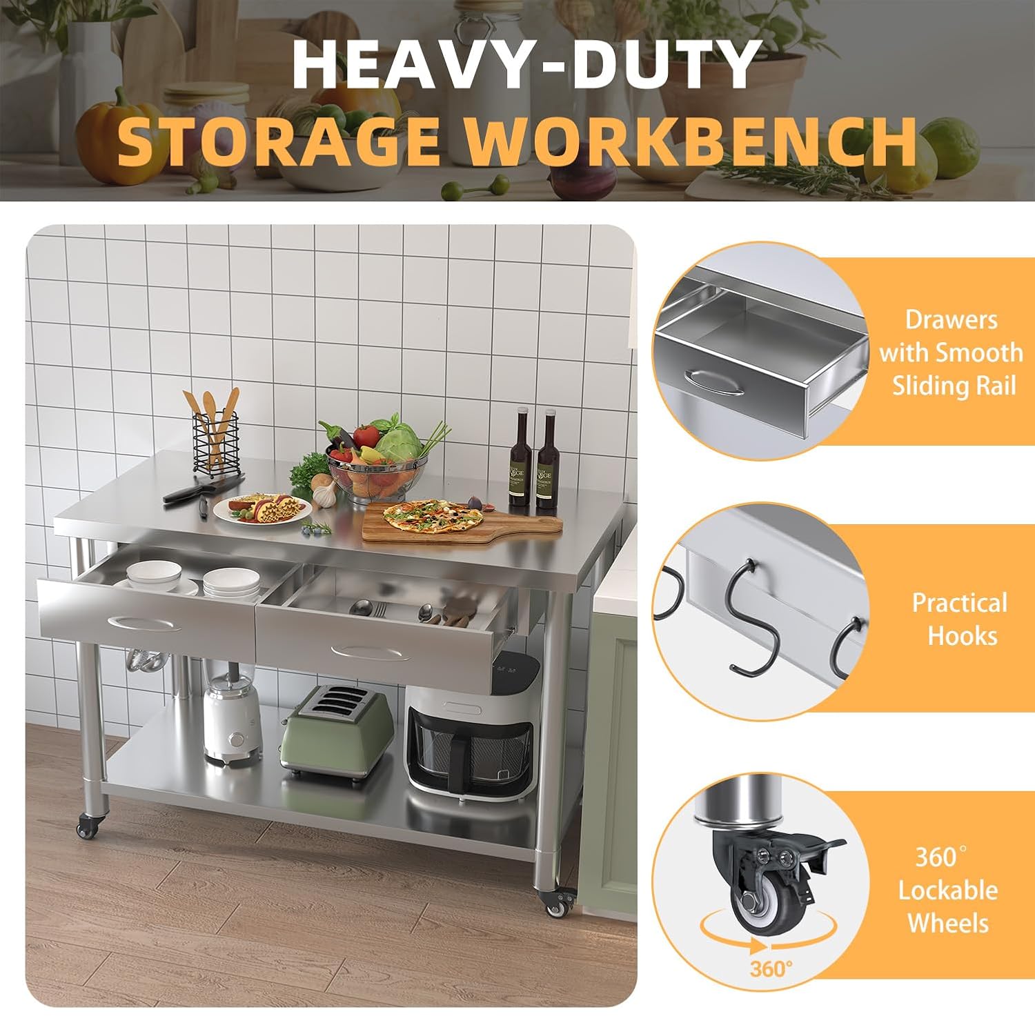 Stainless Steel Table with Dra - огляд і ціна Commercial Kitchen Prep Table